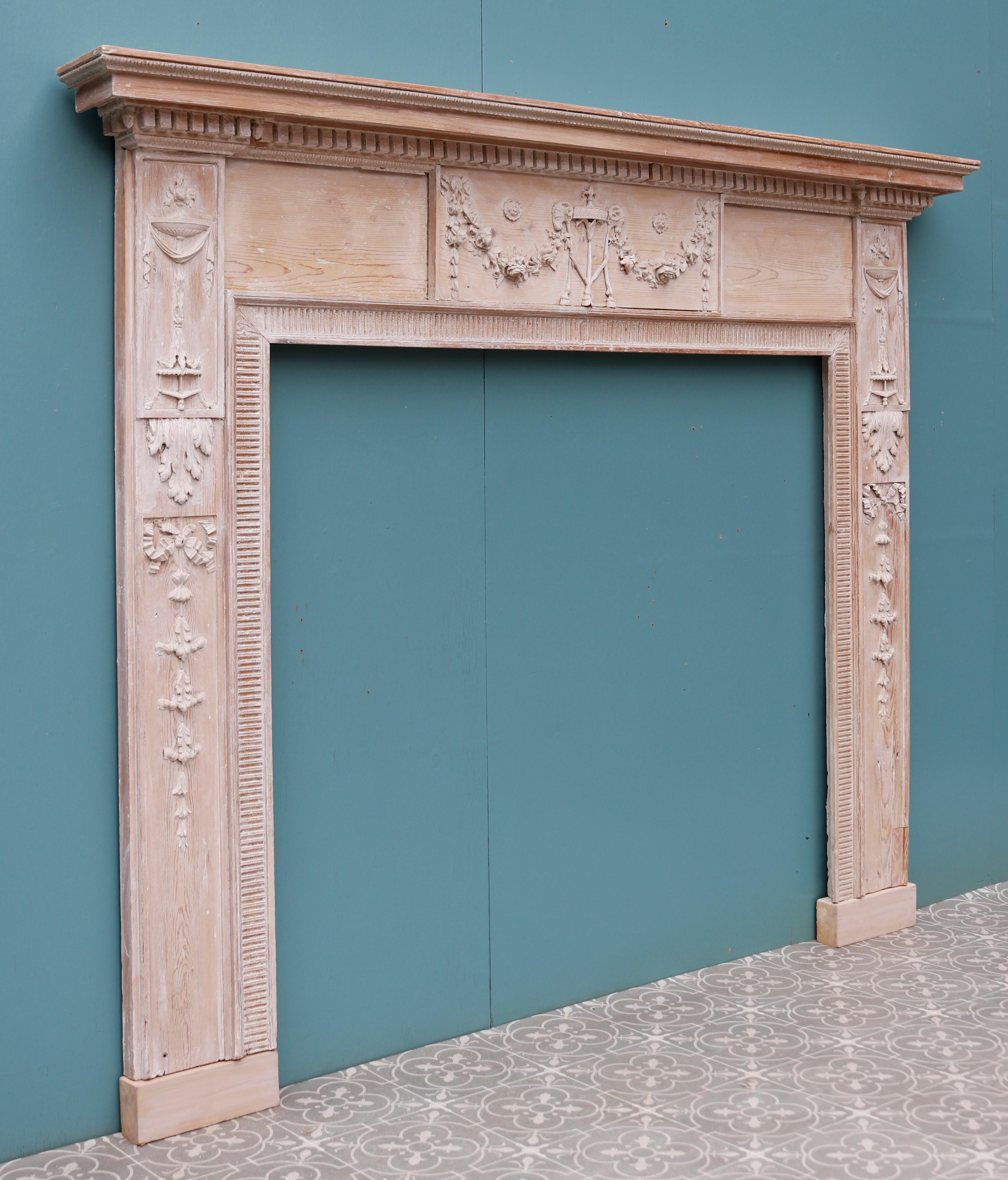 Wood English Georgian Carved Fireplace Surround For Sale