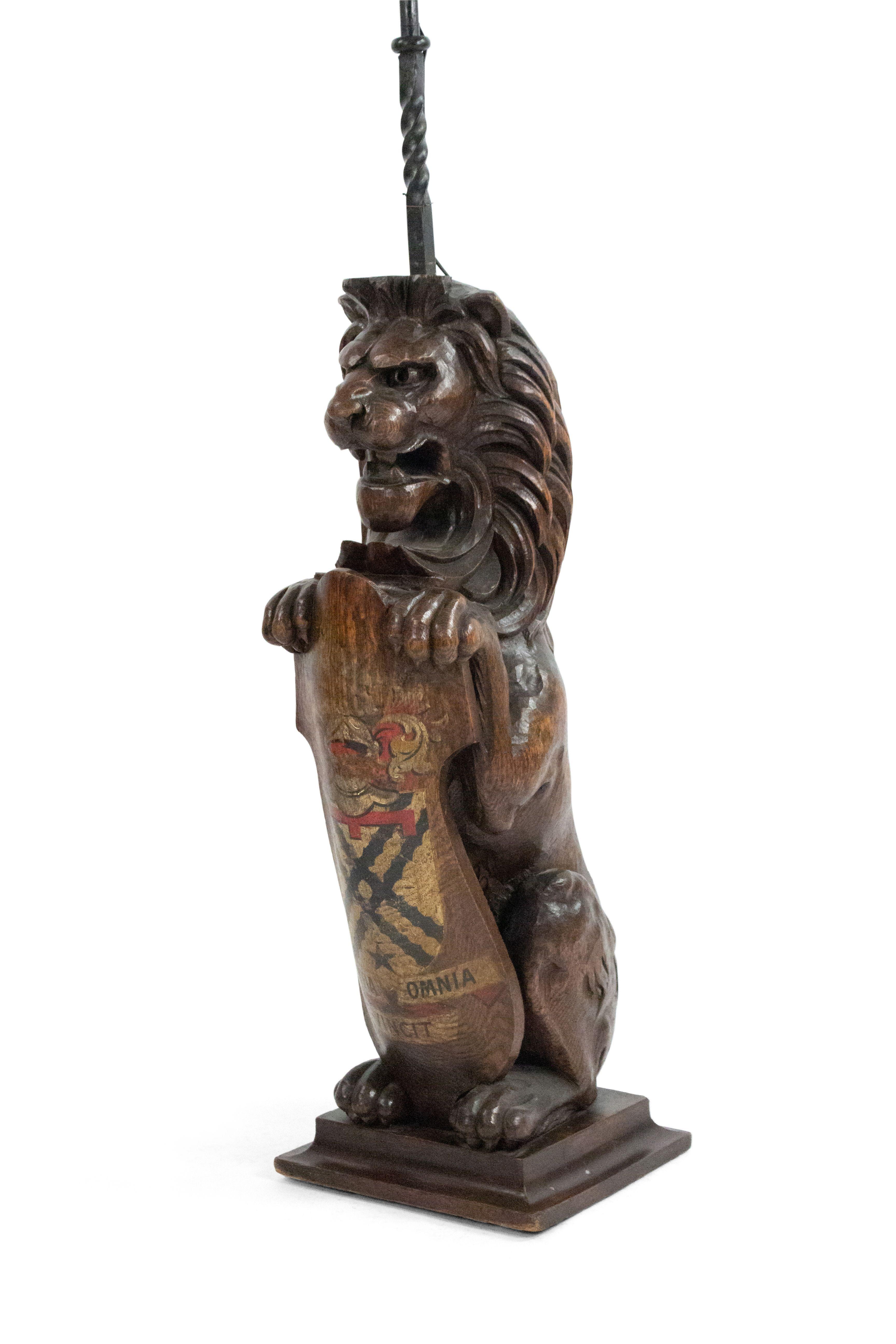 English Georgian Carved Oak Lion Table Lamps For Sale 7