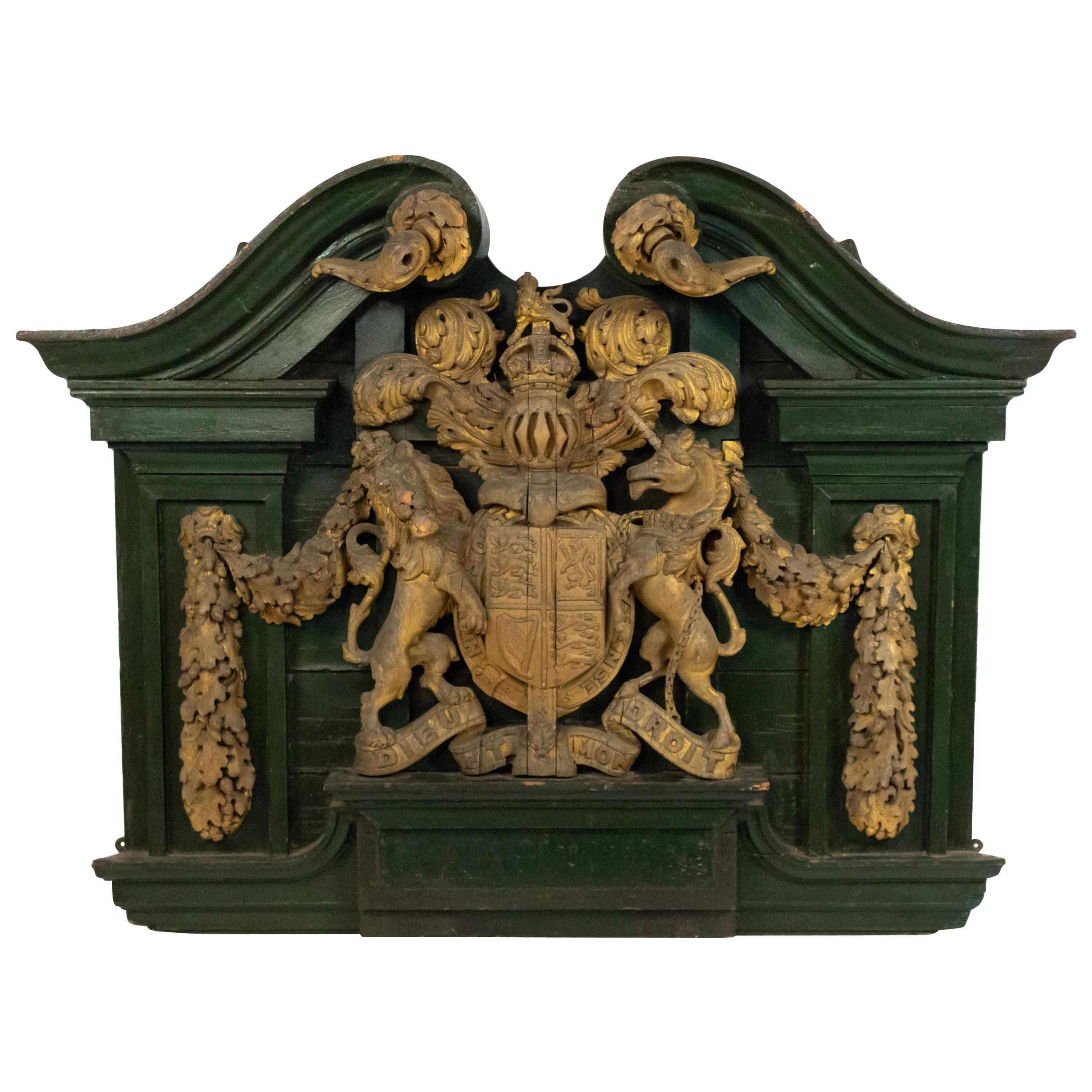 English Georgian Carved Wooden Unicorn and Lion Coat of Arms For Sale