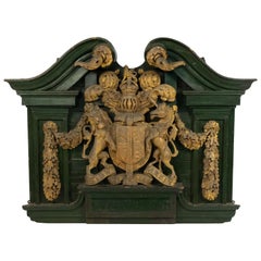 English Georgian Carved Wooden Unicorn and Lion Coat of Arms