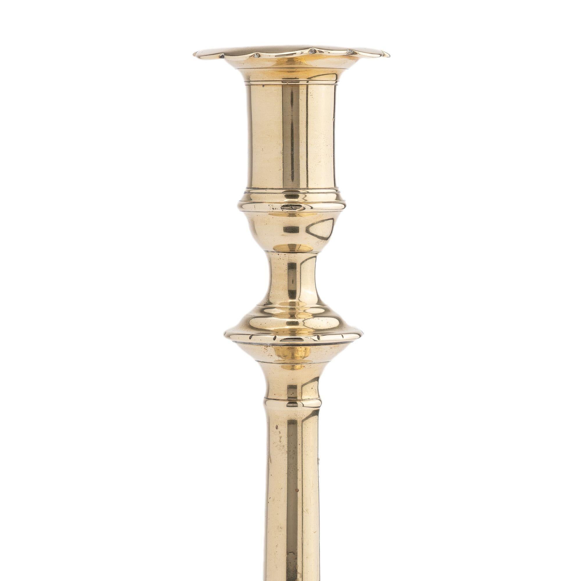British English Georgian cast brass candlestick, 1770 For Sale