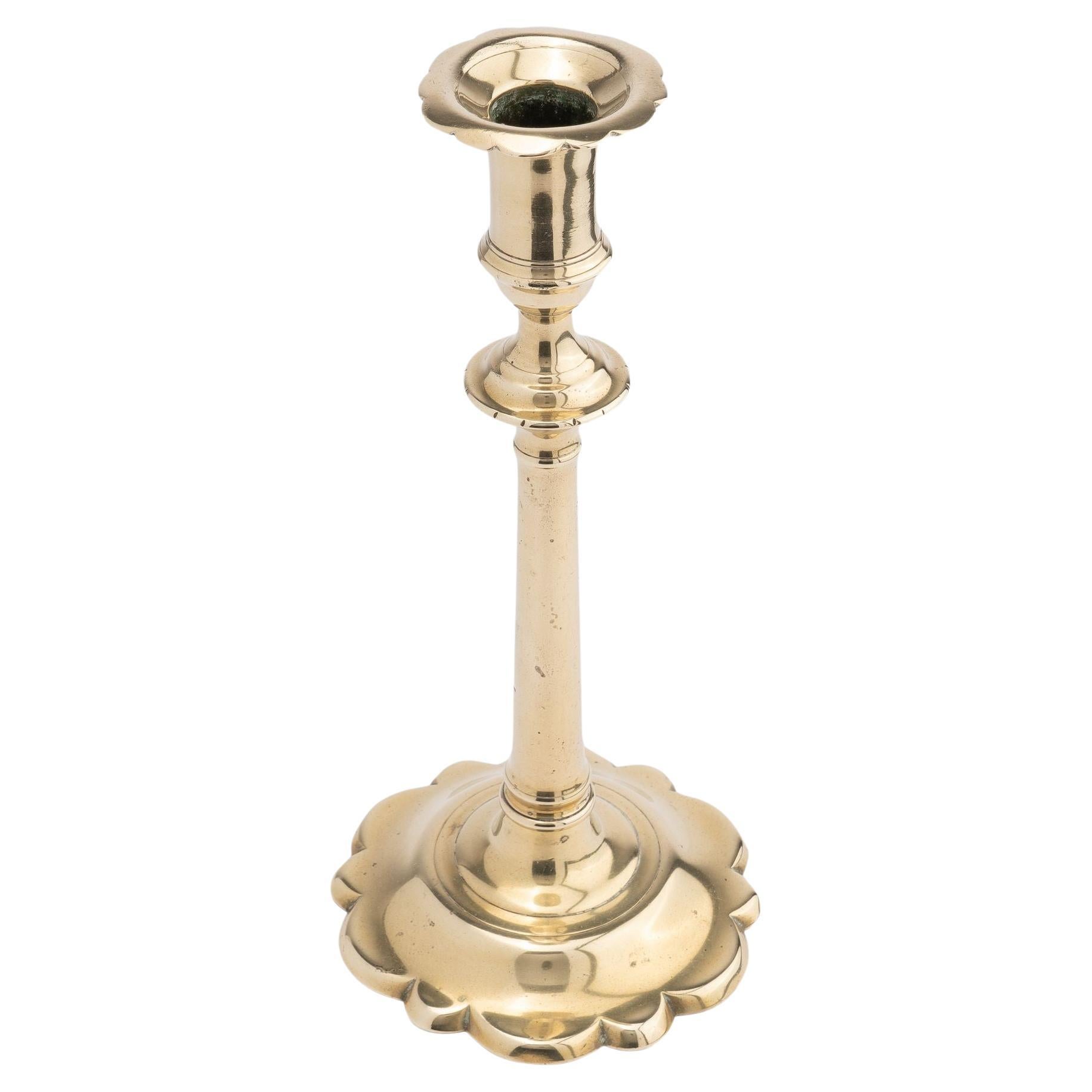 English Georgian cast brass candlestick, 1770 For Sale