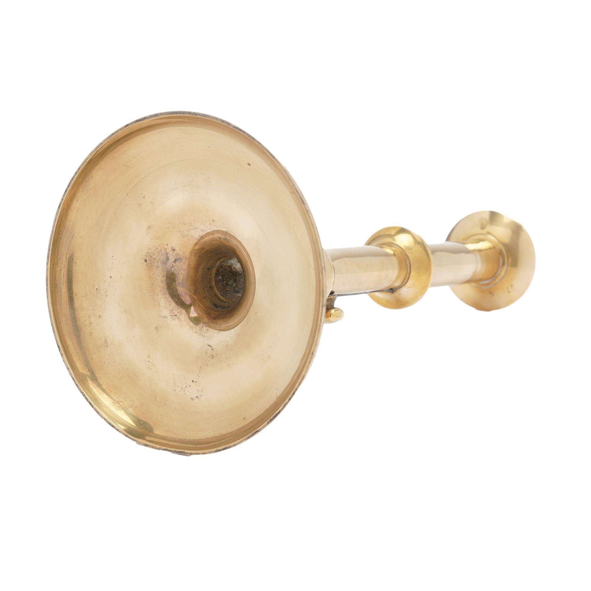 English Georgian cast brass cannon barrel candlestick, c. 1740 For Sale 5