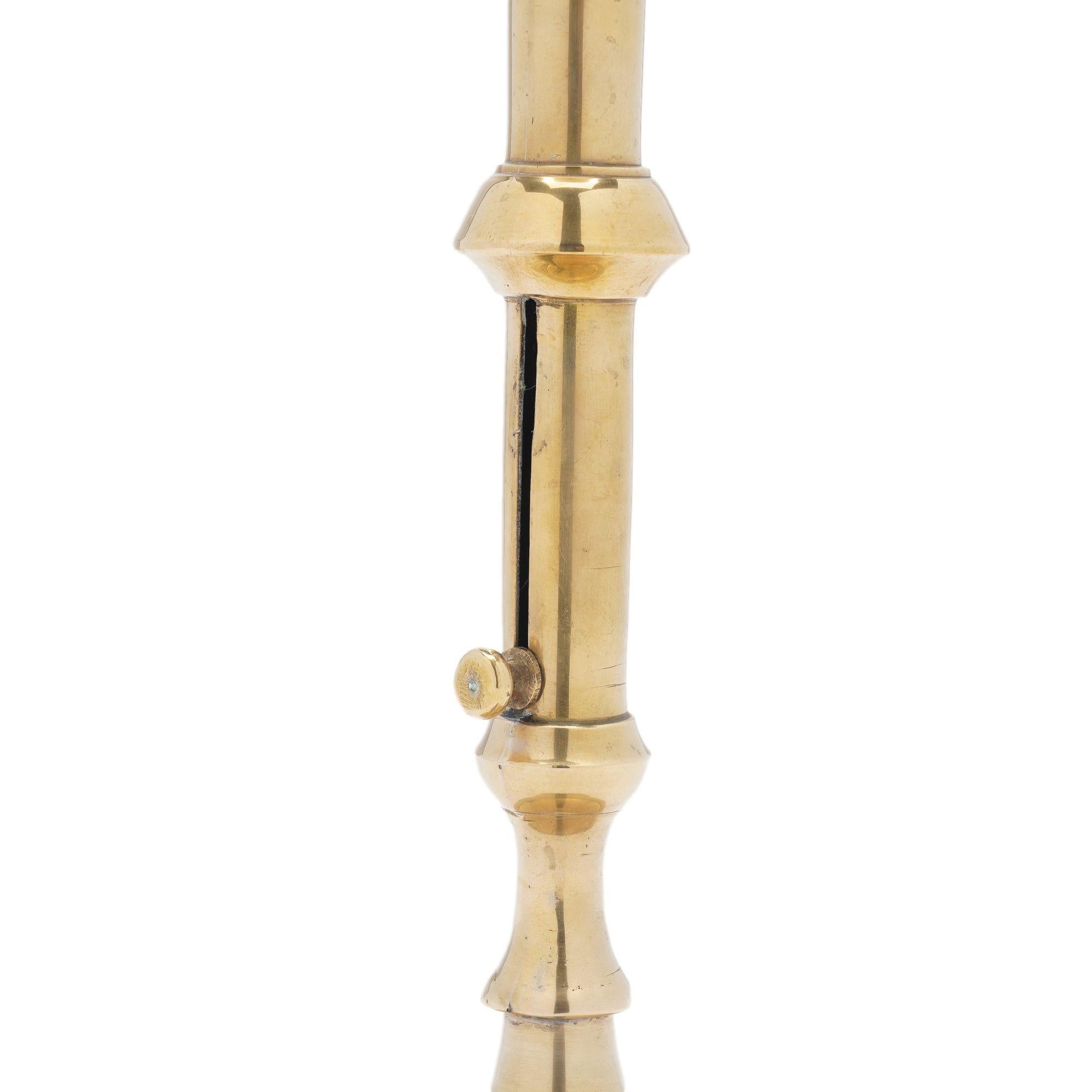 English Georgian cast brass cannon barrel candlestick, c. 1740 For Sale 2