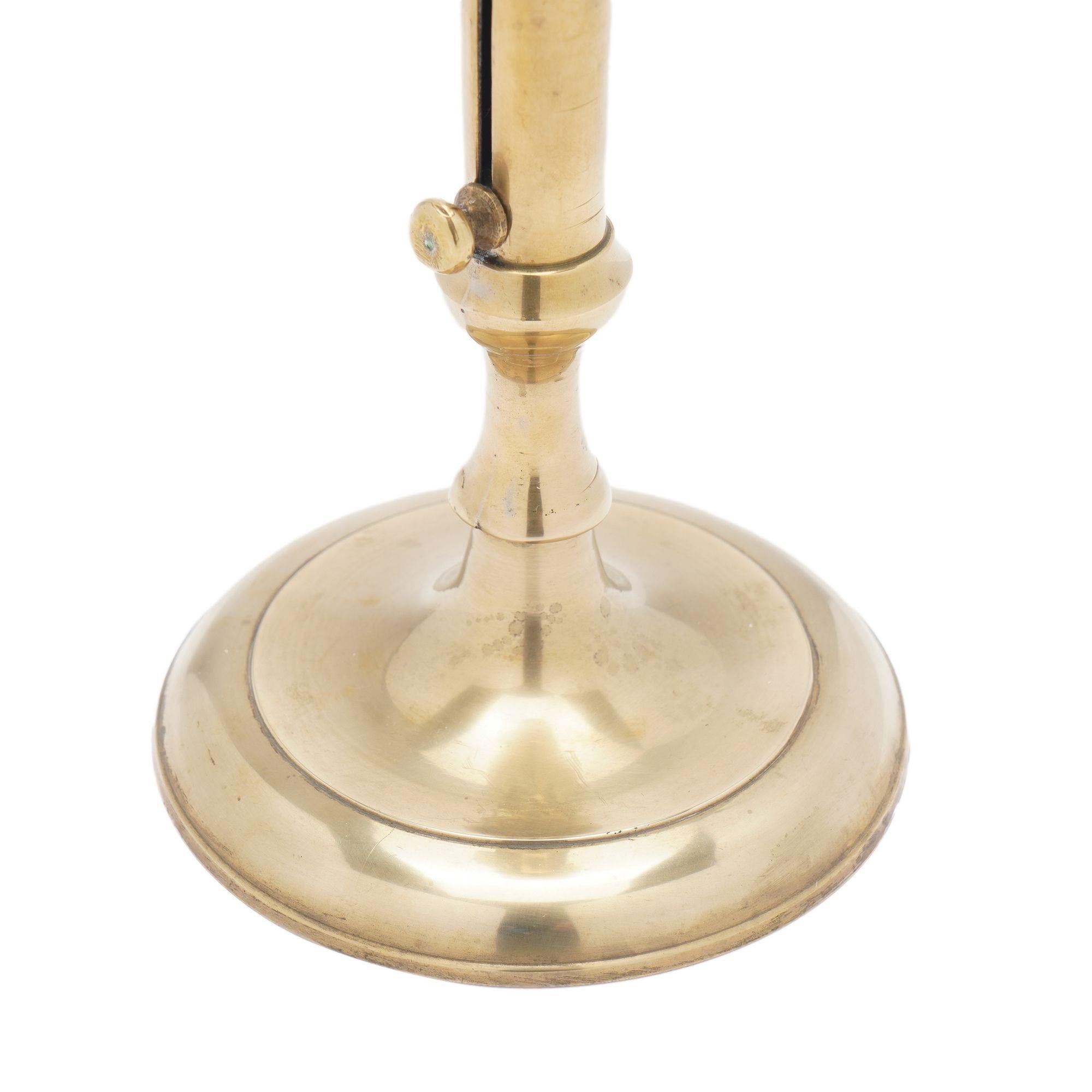 English Georgian cast brass cannon barrel candlestick, c. 1740 For Sale 3