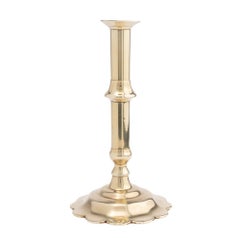 English Georgian cast brass Queen Anne knob shaft candlestick, c. 1760
