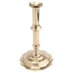 English Georgian cast brass Queen Anne knob shaft candlestick, c. 1760