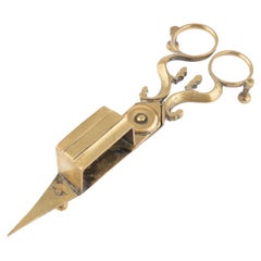 Antique English Georgian cast brass wick trimmer, c. 1810