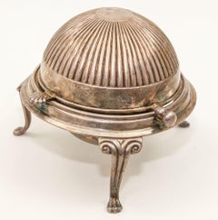 English Georgian Caviar Silver Plate Serving Dish with Revolving Lid Circa 1940