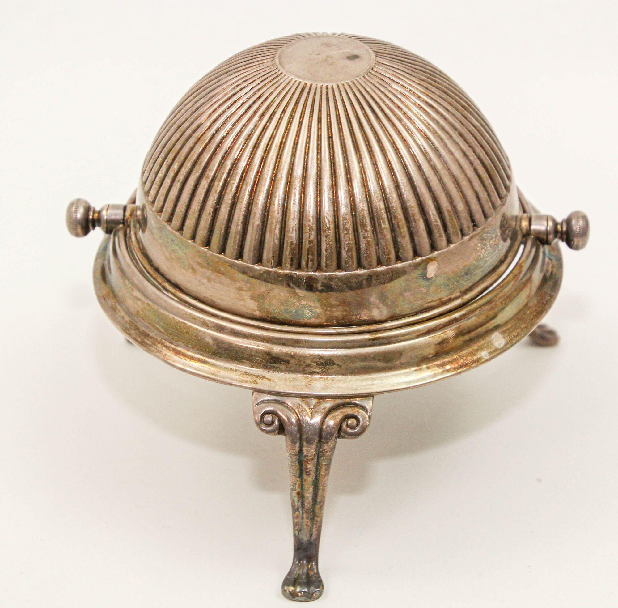 Hand-Crafted English Georgian Caviar Silver Plate Serving Dish with Revolving Lid Circa 1940