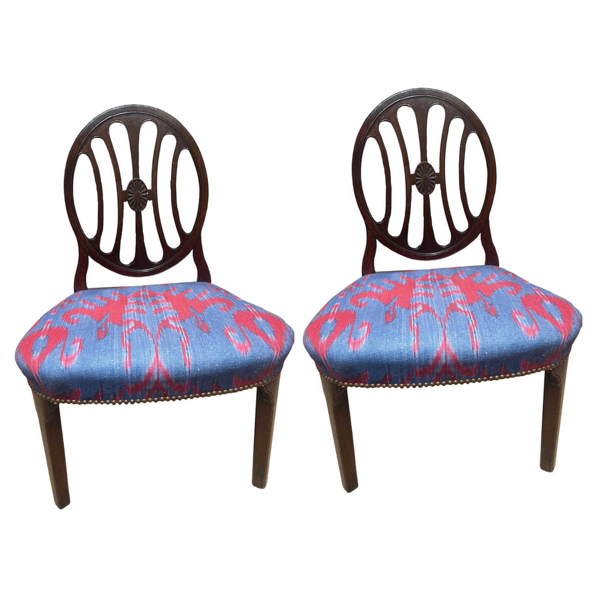 English Georgian Chairs in Ikat For Sale
