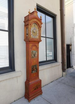 English Georgian Chinoiserie Red Lacquer & Gilt Tall Case Clock, Fleetwood 1780