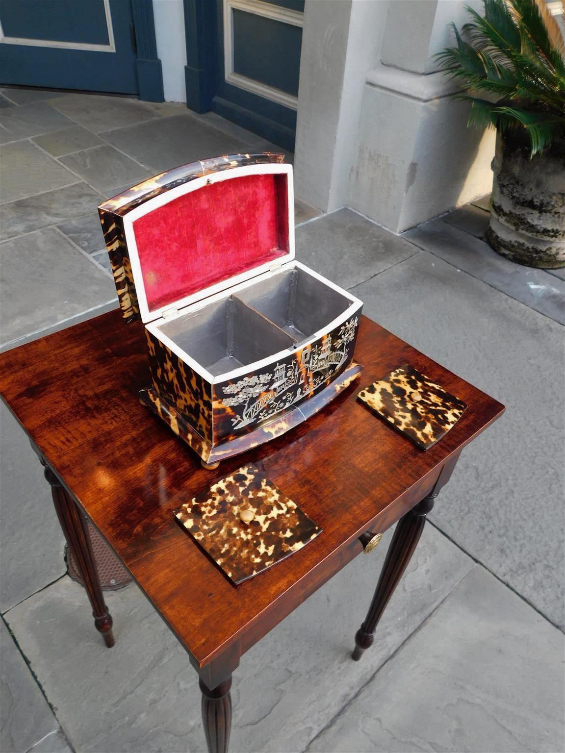 English Georgian Chinroserie Tortoise Shell Tea Caddy with Ball Feet, C. 1800 For Sale 6