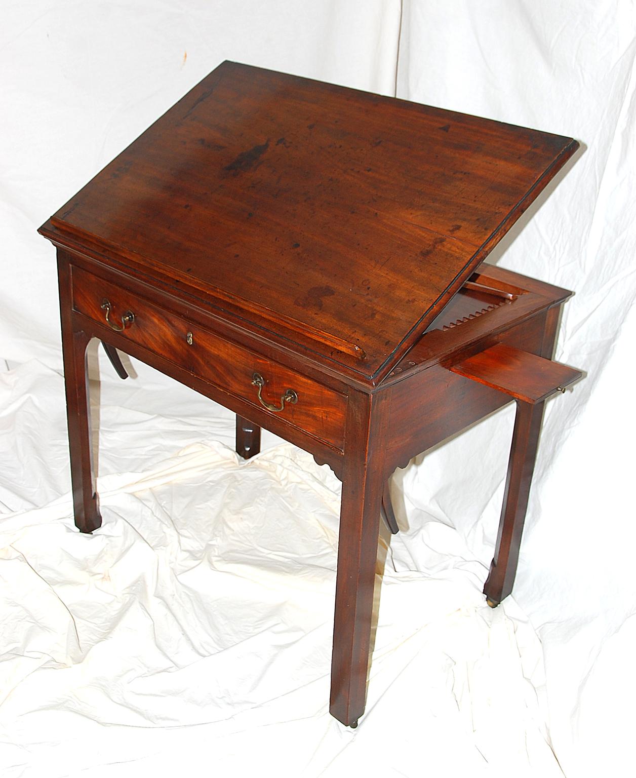 English Georgian Chippendale Mahogany Architect's Table with Candle Slides 4