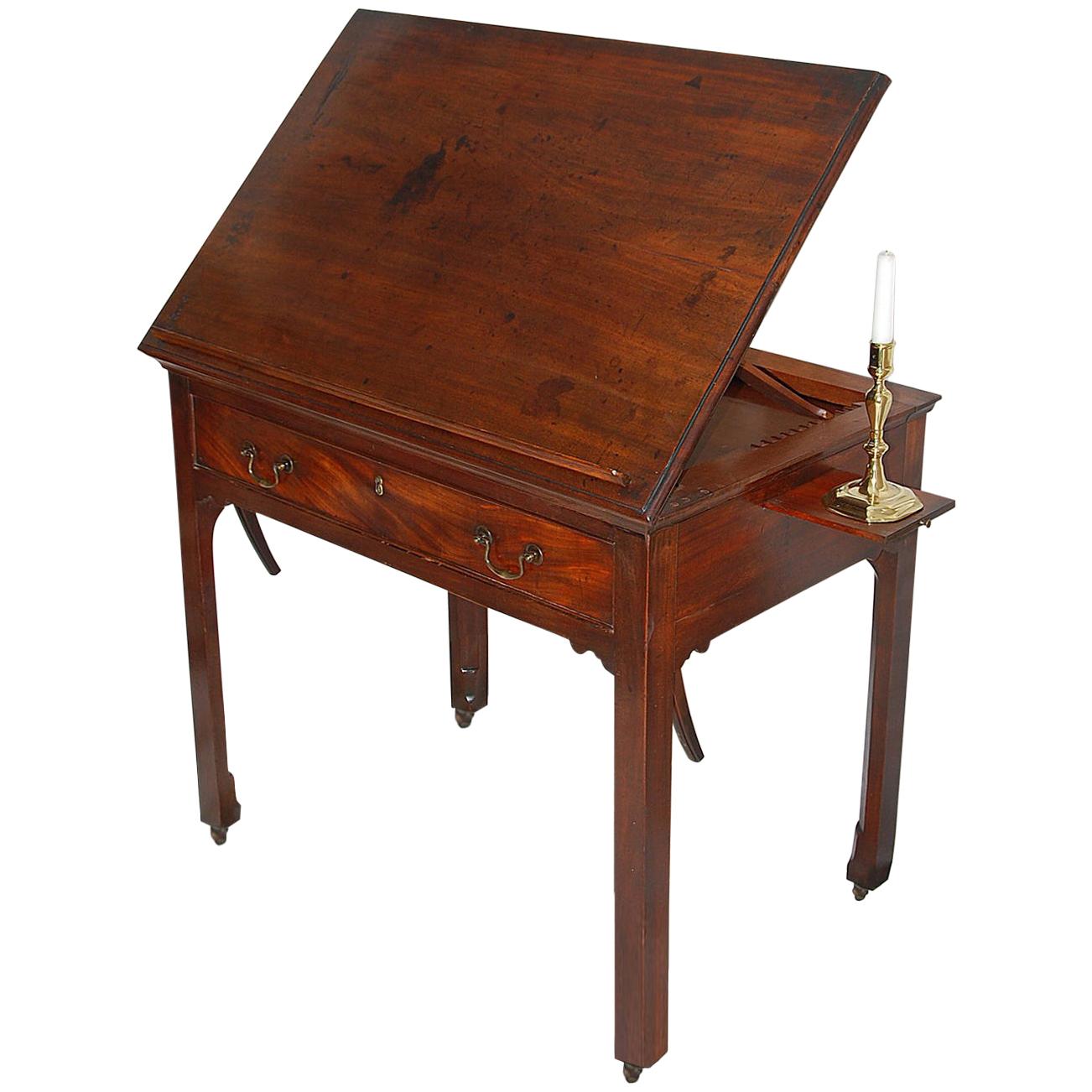 English Georgian Chippendale Mahogany Architect's Table with Candle Slides