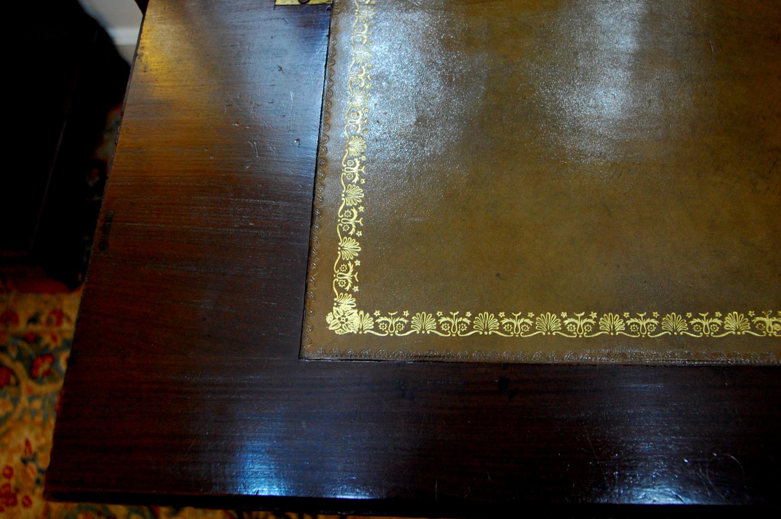 English Georgian Chippendale Mahogany Bureau Bookcase with Carved Inlaid Cornice 9
