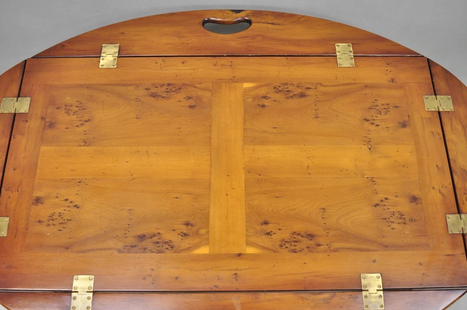 Please message us with your zip code to request a more reasonable domestic U.S. shipping quote.

Vintage English Georgian Chippendale Style Mahogany & Burl Wood Butlers Tray Top Coffee Table with Removable Top. Circa Mid 20th Century. Measurements: