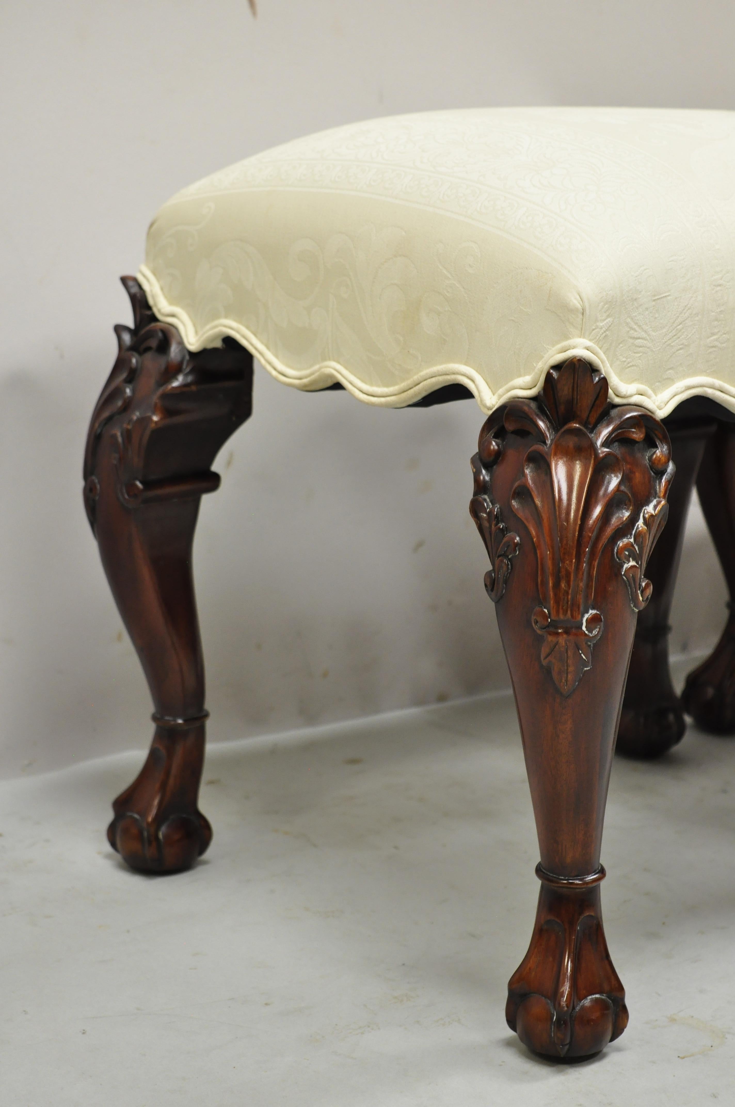English Georgian Chippendale Style Carved Mahogany Ball and Claw Stools, Pair In Good Condition For Sale In Philadelphia, PA