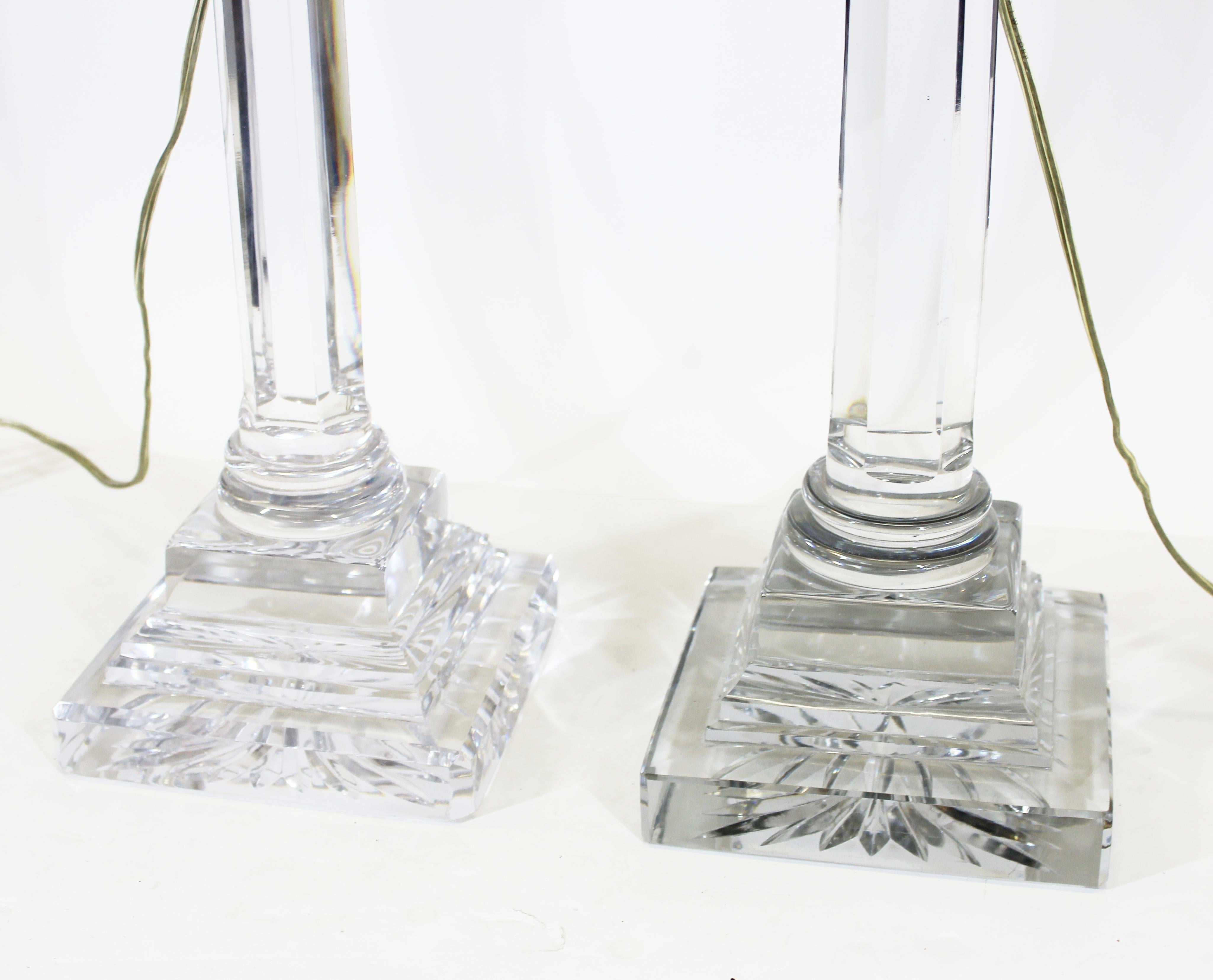 Crystal English Georgian Cut Glass Column Table Lamps