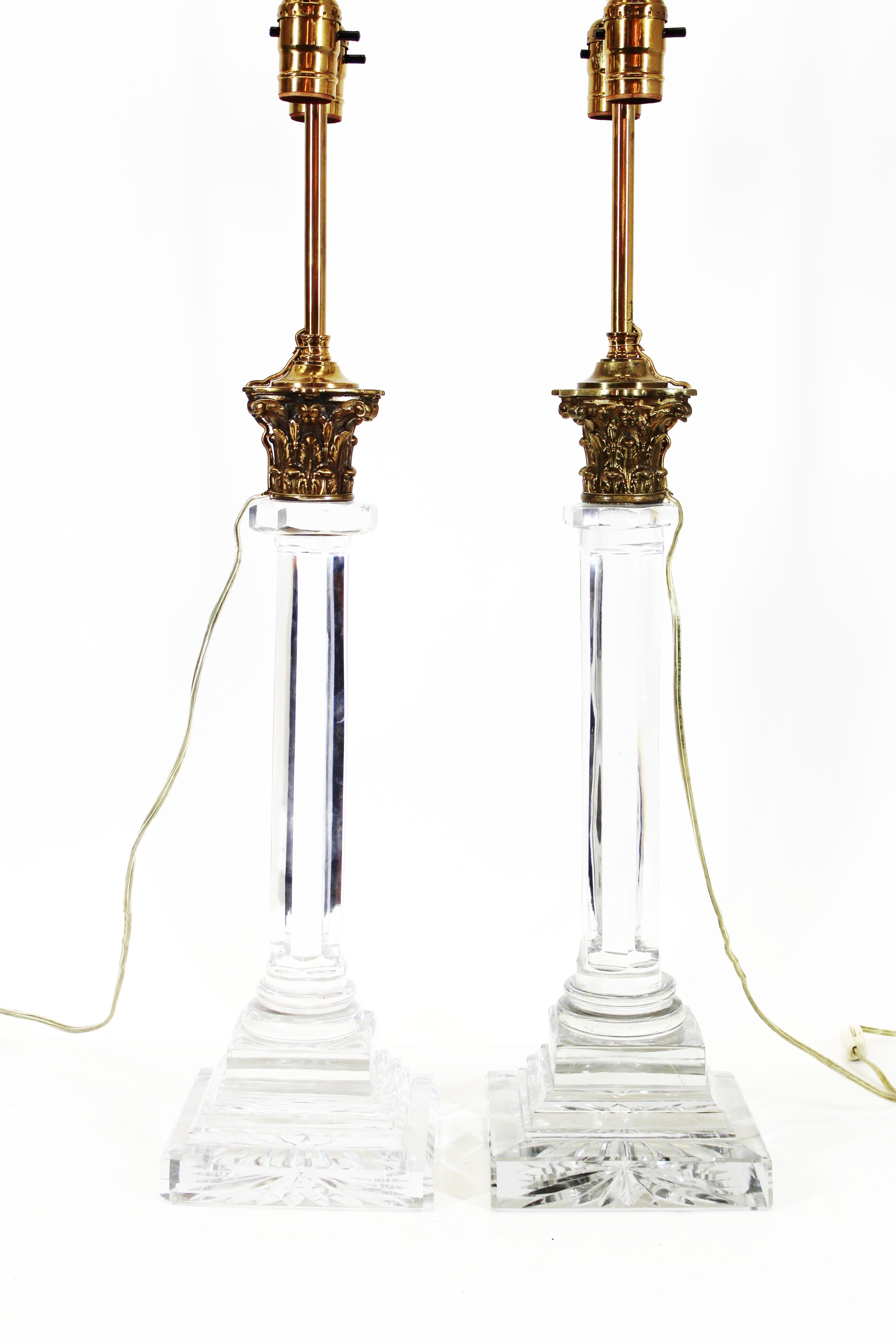 English Georgian Cut Glass Column Table Lamps 1