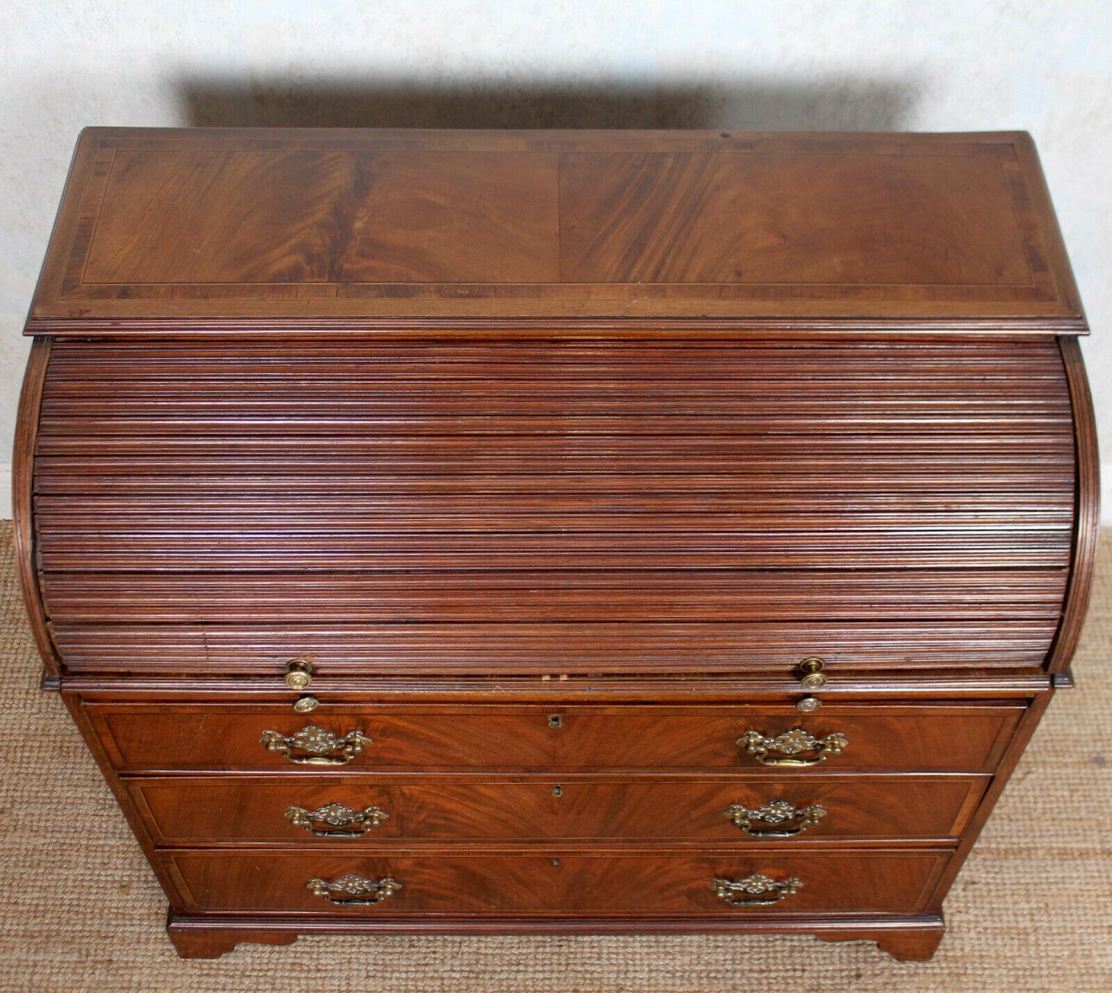 English Georgian Cylinder Bureau Writing Desk Chest For Sale 6