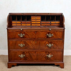 English Georgian Cylinder Bureau Writing Desk Chest