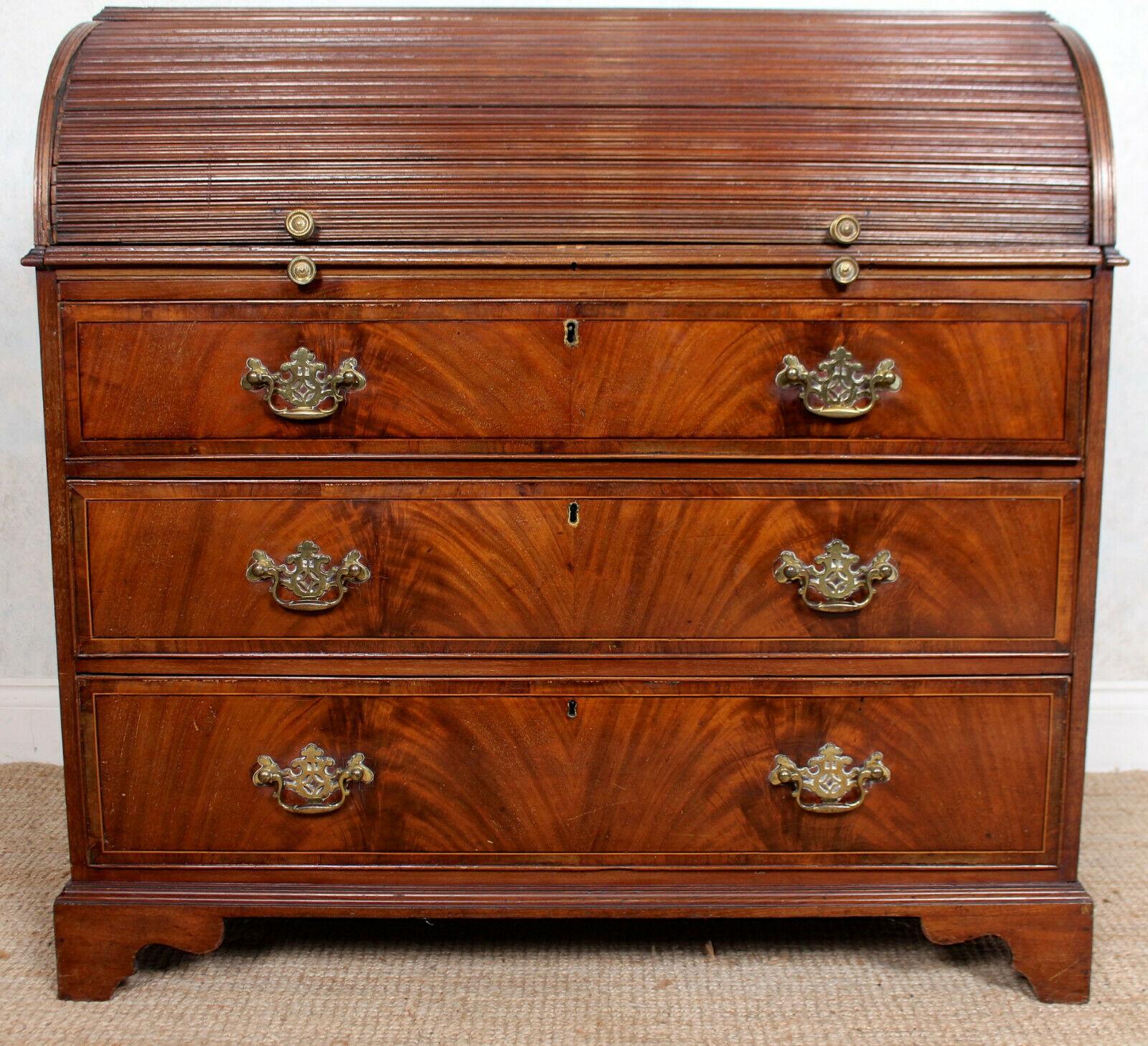 English Georgian Cylinder Bureau Writing Desk Chest For Sale 1