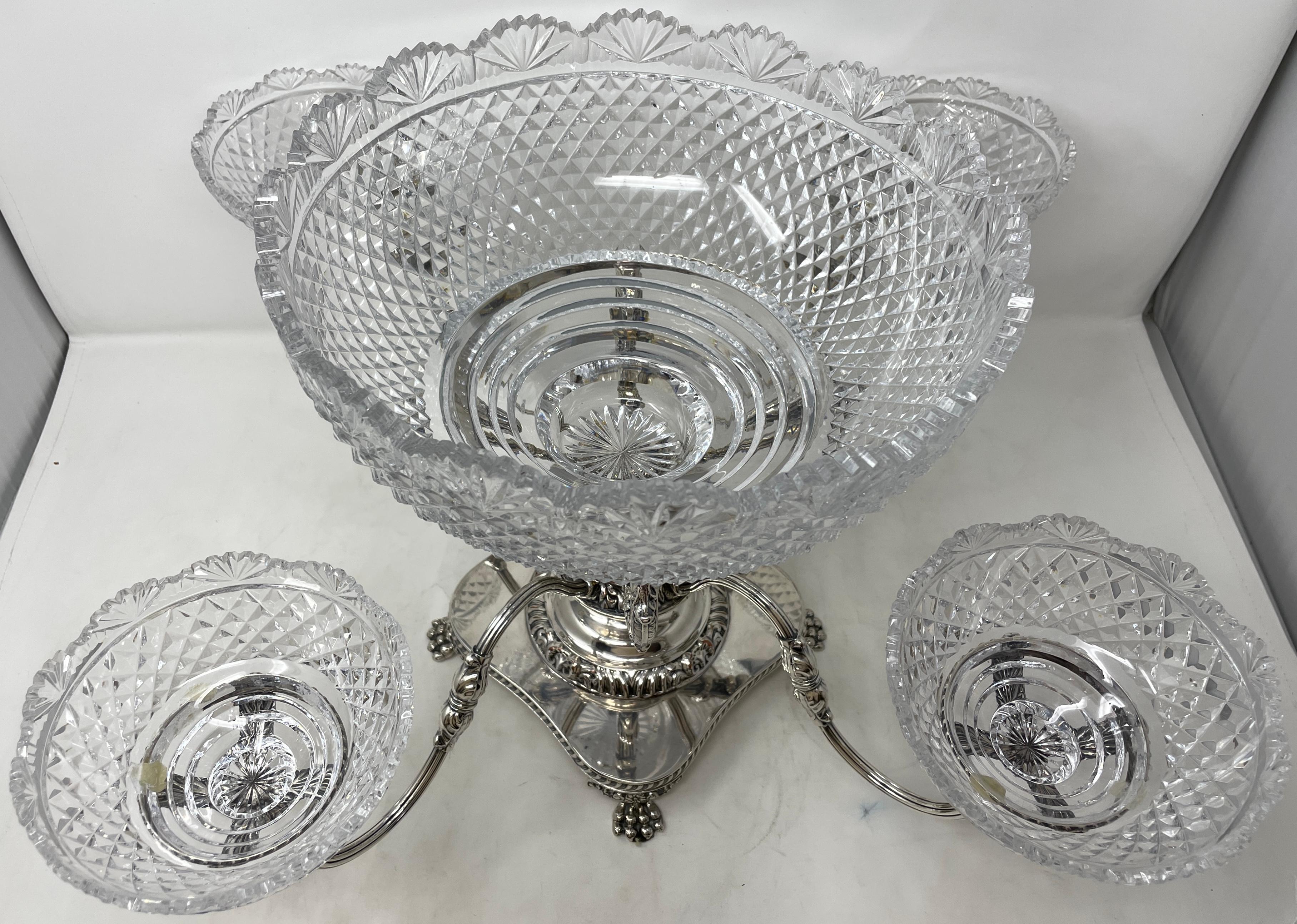 English Georgian Design Cut crystal and sheffield silver Epergne.