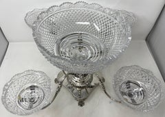English Georgian Design Cut Crystal and Sheffield Silver Epergne