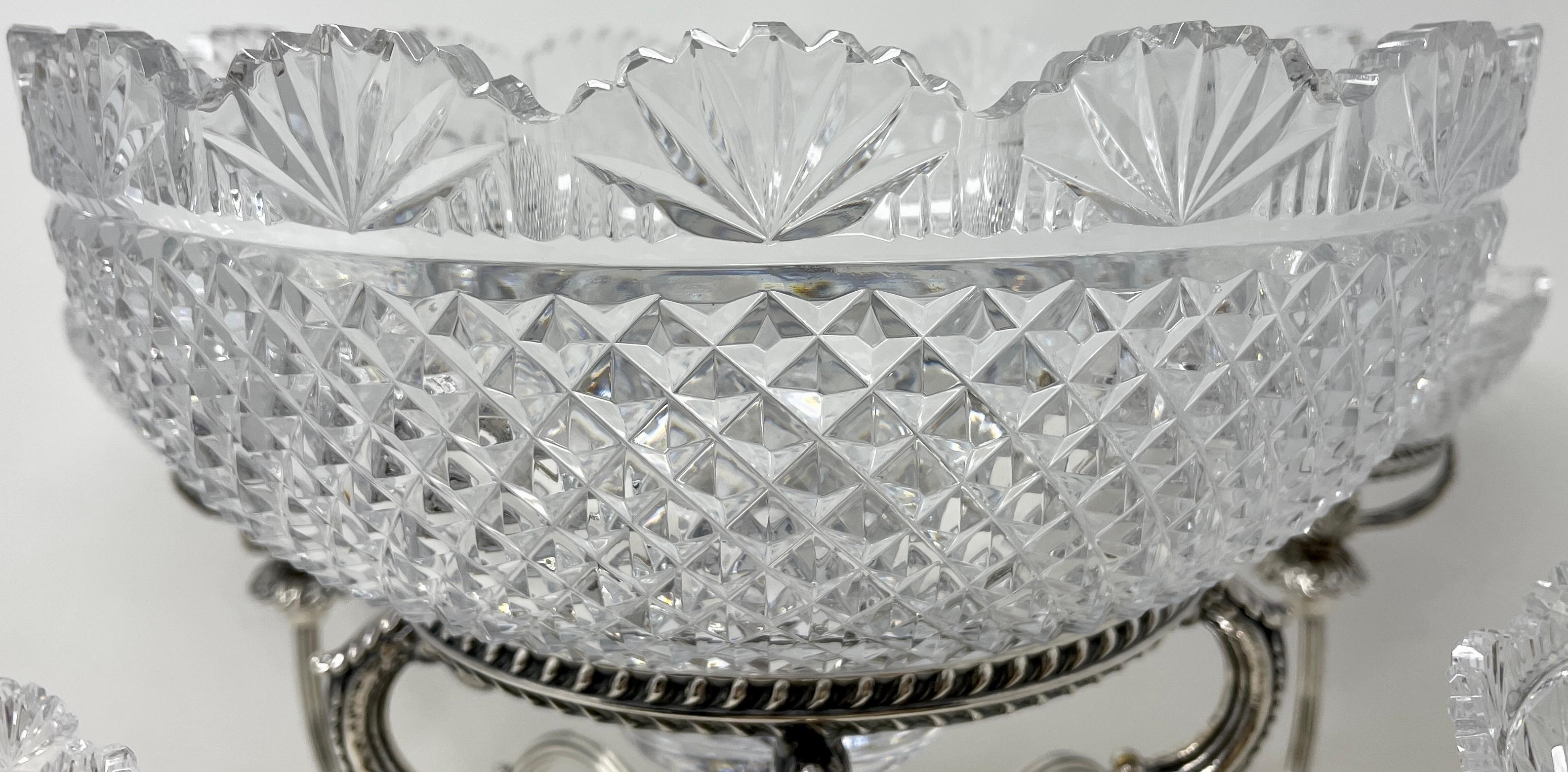 English Georgian Design Cut Crystal and Sheffield Silver Epergne In Good Condition In New Orleans, LA