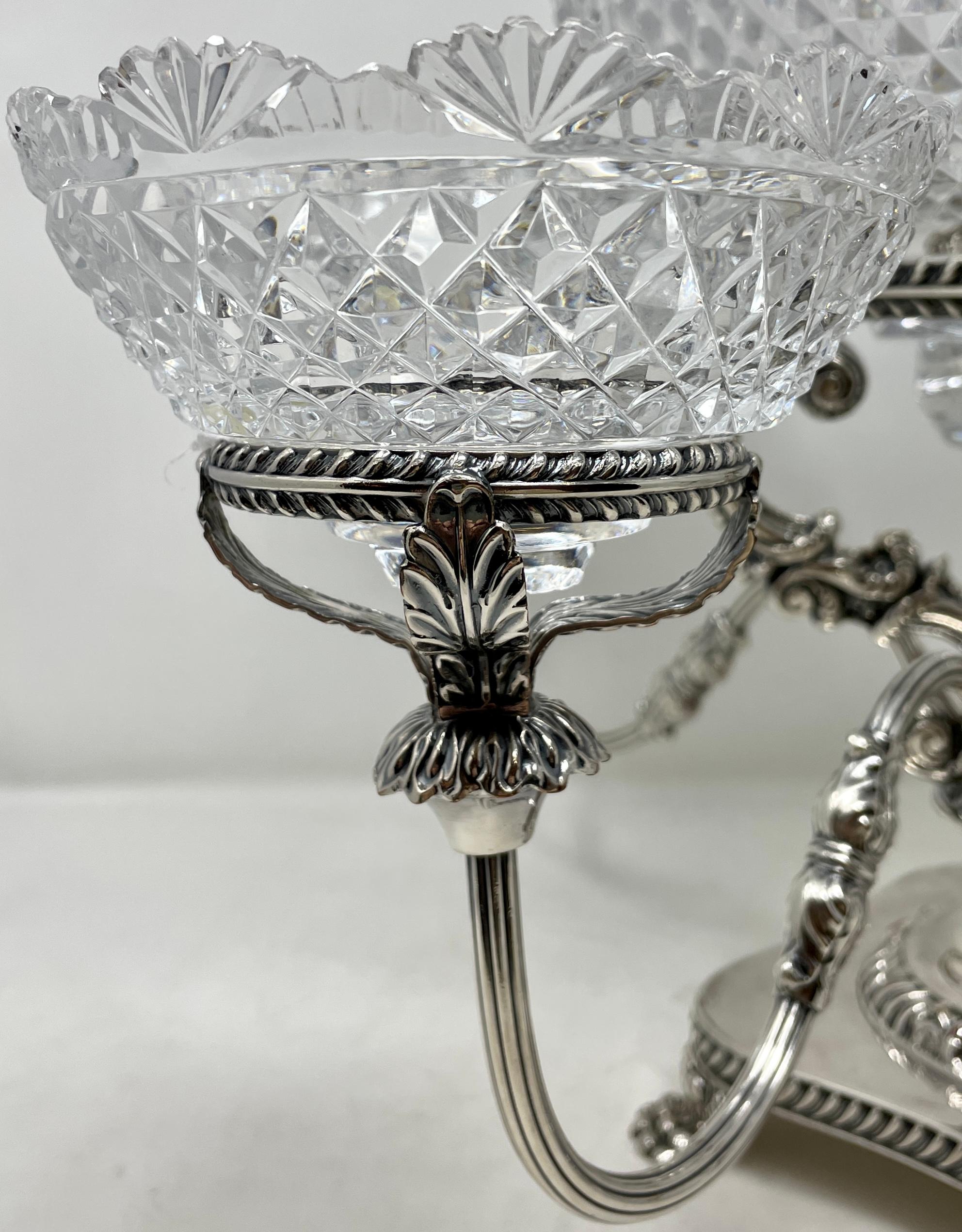 English Georgian Design Cut Crystal and Sheffield Silver Epergne 1