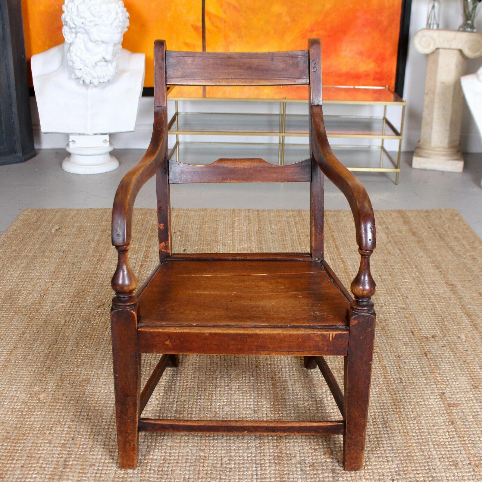 19th Century English Georgian Desk Chair Armchair Fruitwood Rustic For Sale