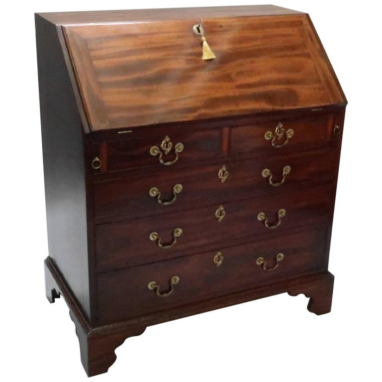 English Figured Mahogany Writing Bureau For Sale at 1stDibs