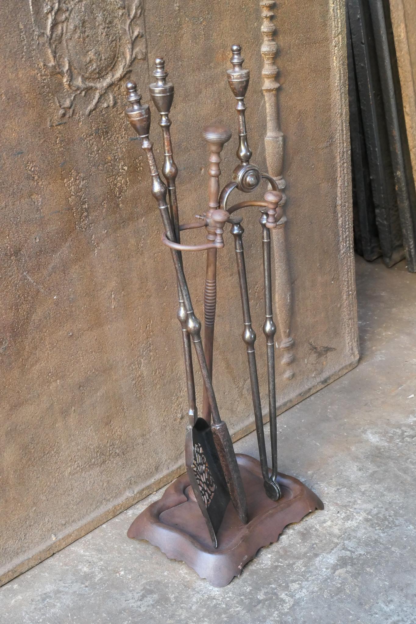 Wrought Iron English Georgian Fireplace Tool Set , 18th-19th Century For Sale