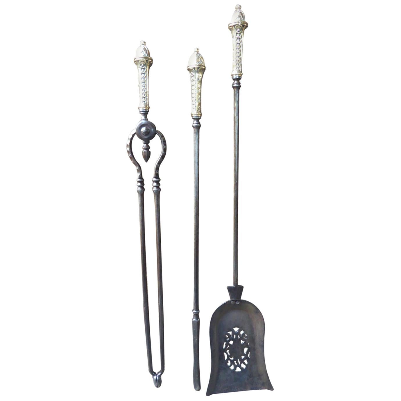 English Georgian Fireplace Tool Set or Fire Irons, 18th-19th Century