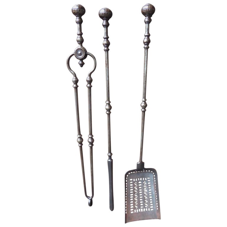 English Fireplace Tool Set or Fire Irons, 18th19th Century