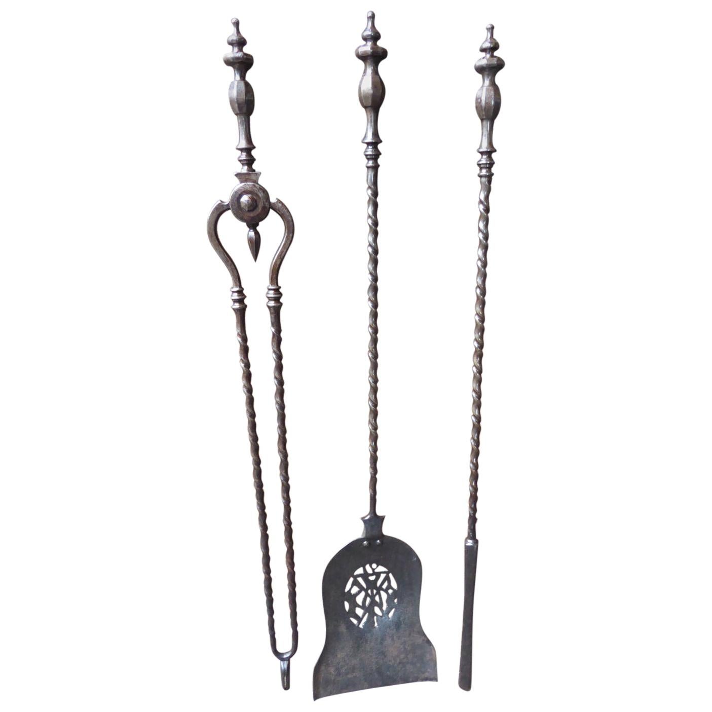 English Georgian Fireplace Tool Set or Fire Irons, 18th-19th Century For Sale