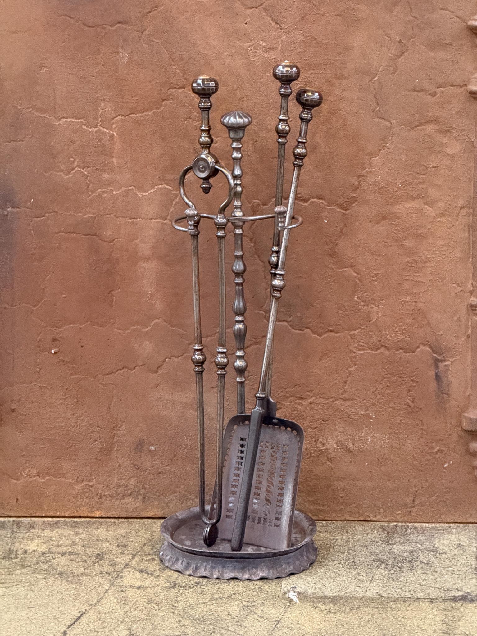 Forged English Georgian Fireplace Tool Set or Fire Irons, Early 19th Century, Neoclassi