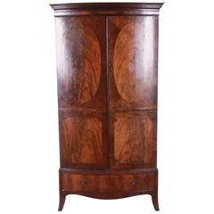 Antique English Georgian Flame Mahogany Linen Press or Armoire, circa 1800