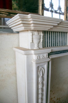 English Georgian Hand Carved Marble Fireplace Mantle with Serpentine Inlay