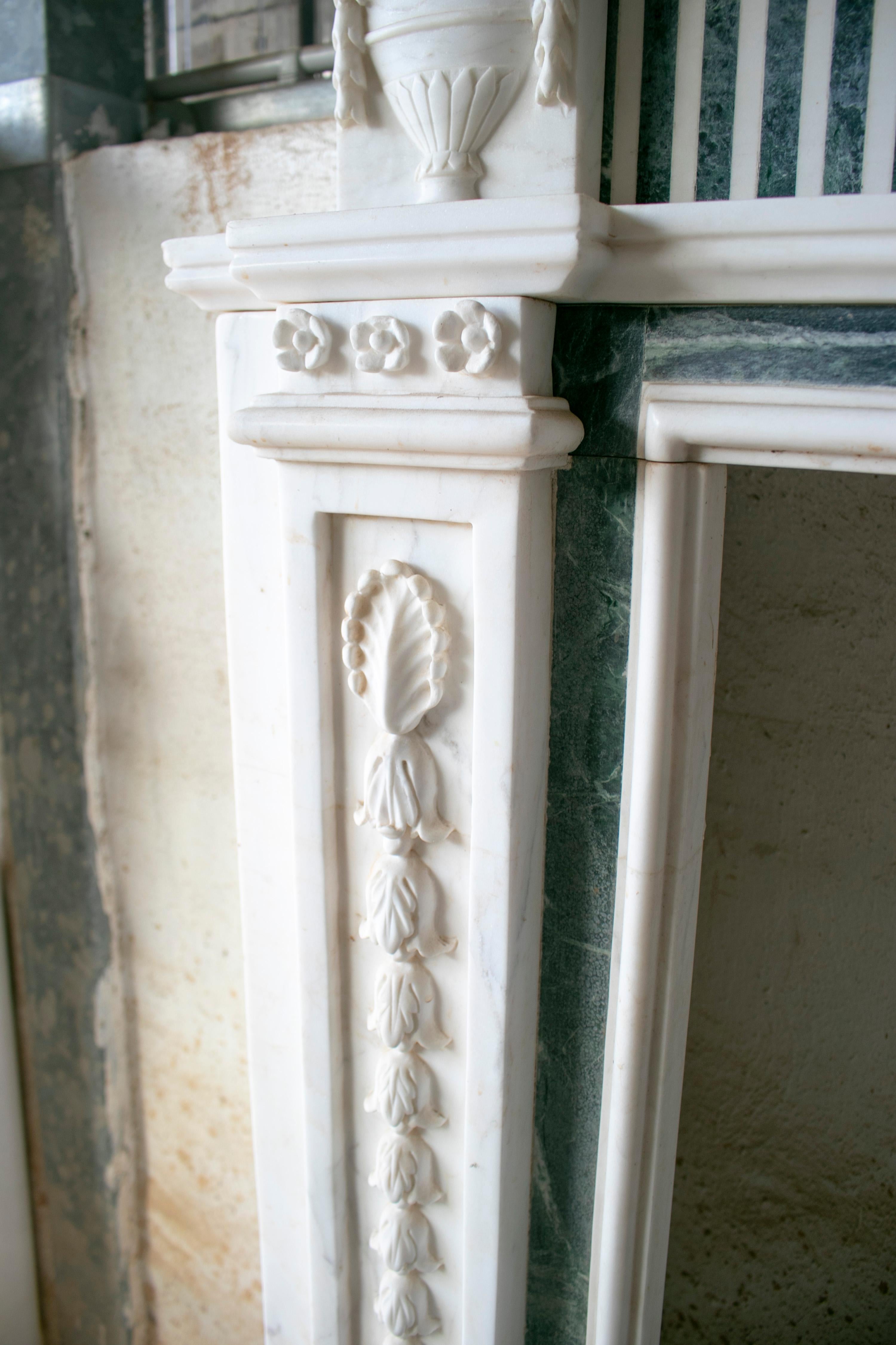 English Georgian Hand Carved Marble Fireplace Mantle with Serpentine Inlay 2