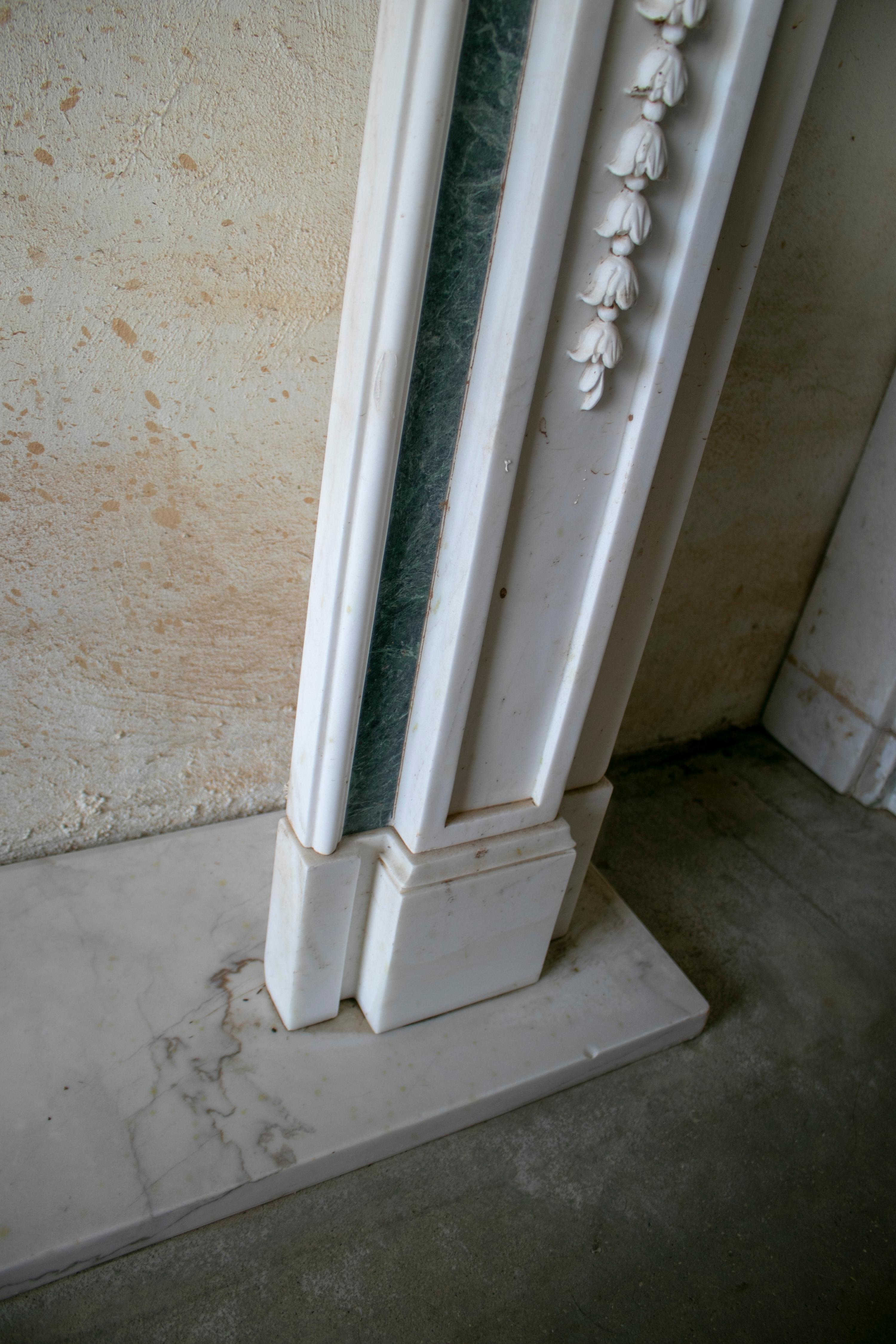 English Georgian Hand Carved Marble Fireplace Mantle with Serpentine Inlay 4