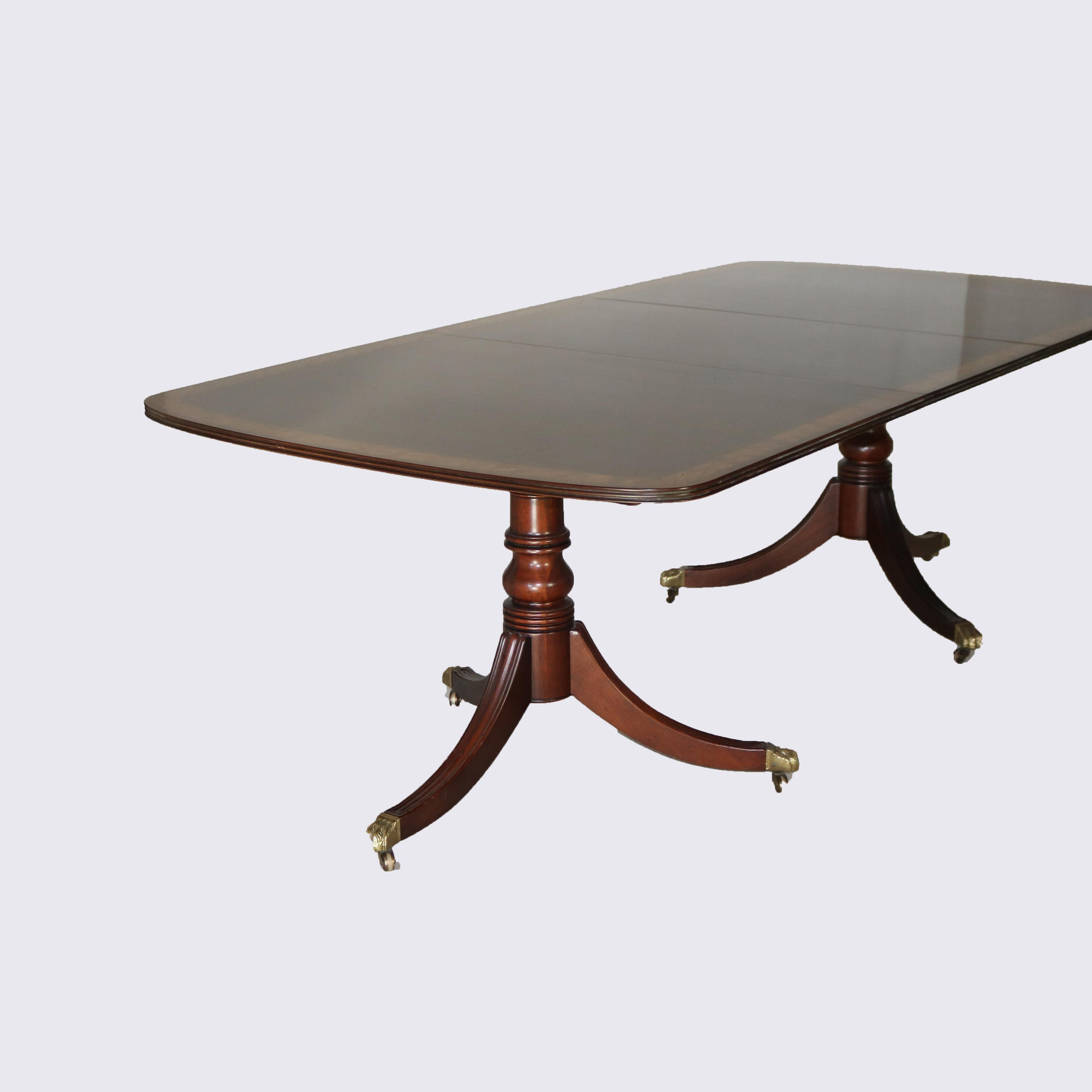 English Georgian Henkel Harris Style Cross-Banded Mahogany Pedestal Dining Table 16