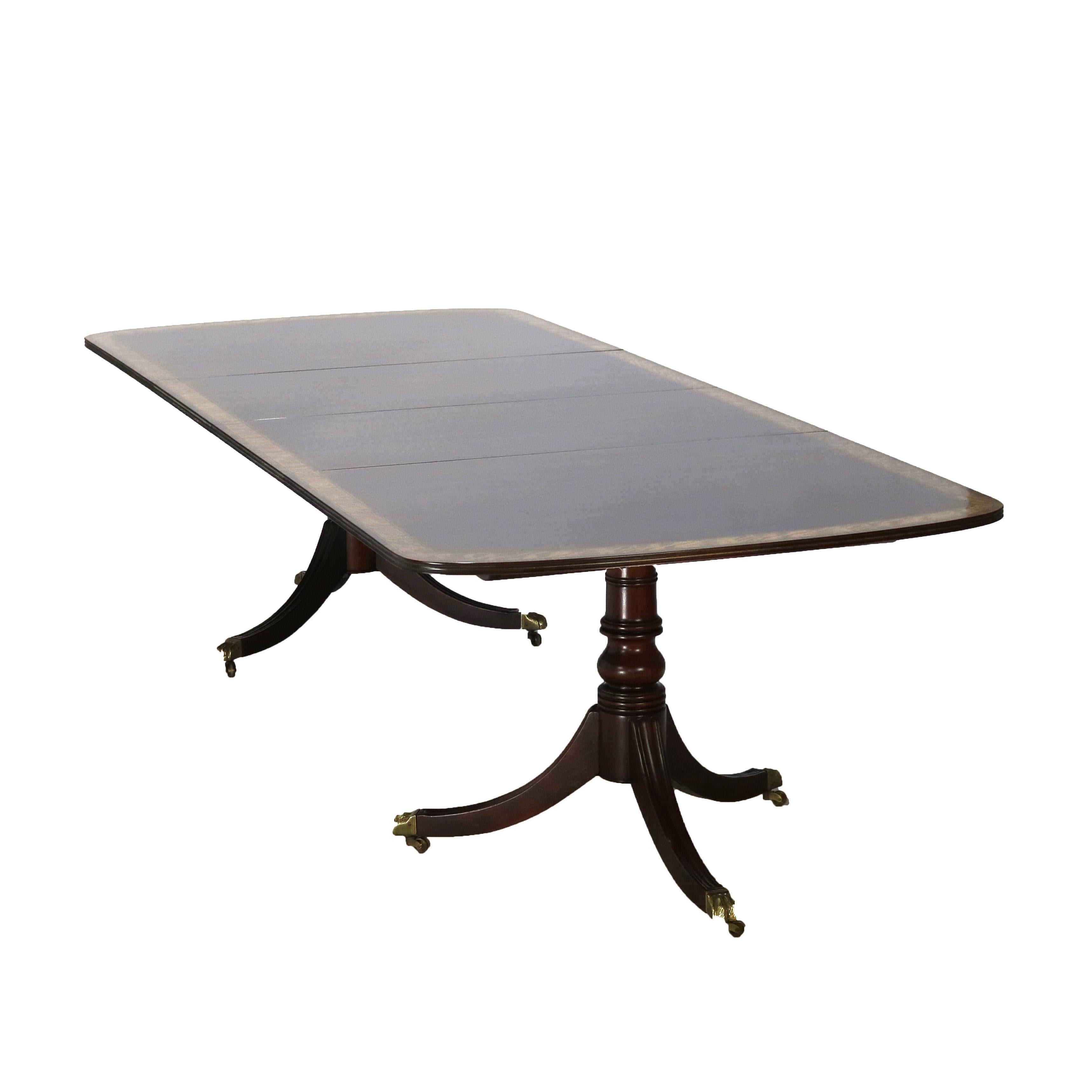 20th Century English Georgian Henkel Harris Style Cross-Banded Mahogany Pedestal Dining Table