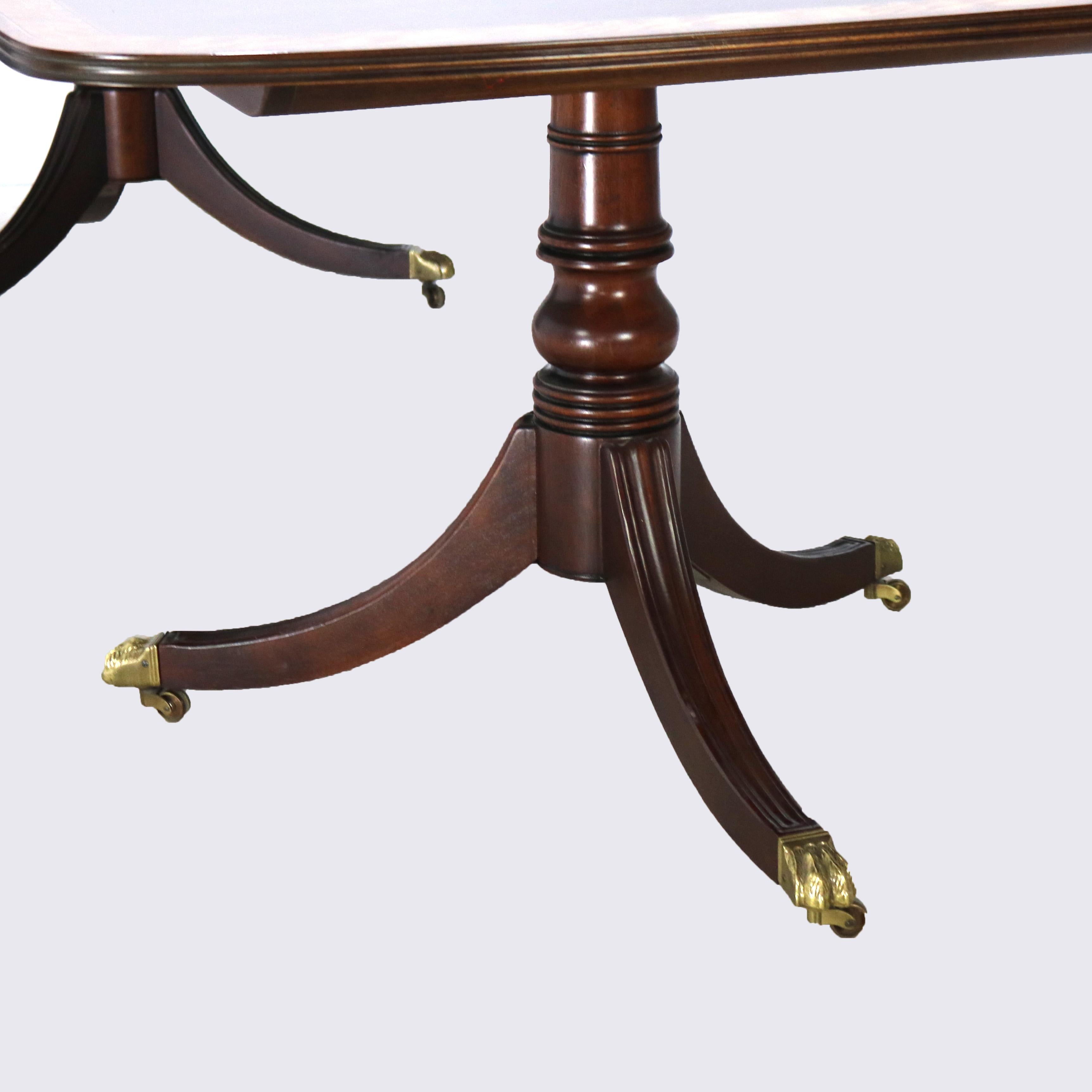 English Georgian Henkel Harris Style Cross-Banded Mahogany Pedestal Dining Table 1