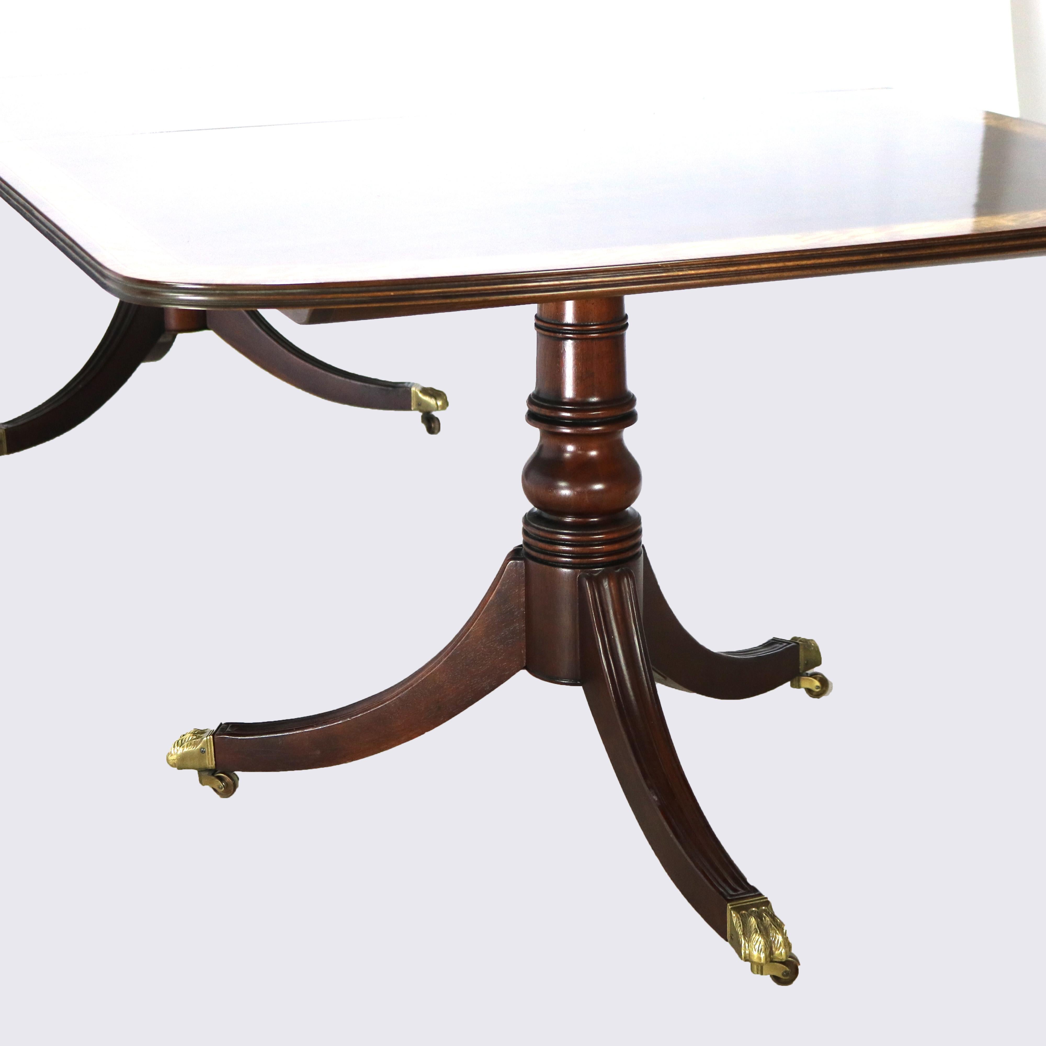 English Georgian Henkel Harris Style Cross-Banded Mahogany Pedestal Dining Table 2