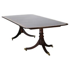 English Georgian Henkel Harris Style Cross-Banded Mahogany Pedestal Dining Table