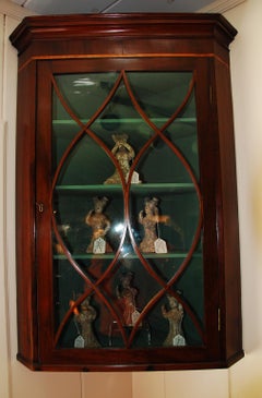 English Georgian Hepplewhite Mahogany Glazed Top Hanging Corner Cupboard