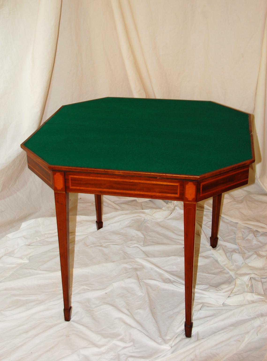 English Georgian Hepplewhite Period Mahogany Inlaid Foldover Card Table 2