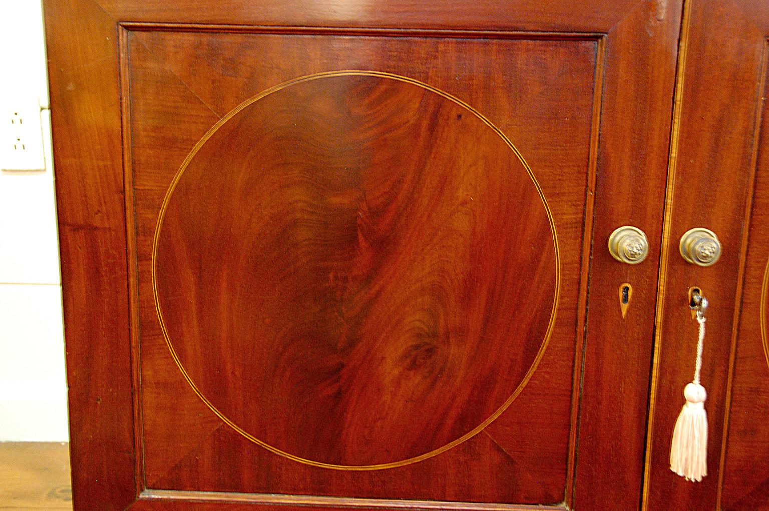 English Georgian Hepplewhite Period Secretaire Bookcase, Glazed Doors, Mahogany 1